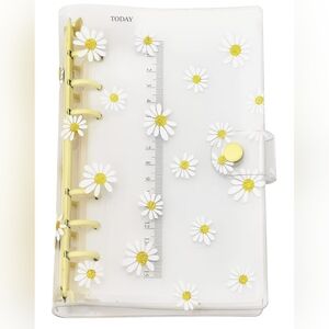 NWOT Pvc Personal Organizer 6 Ring Binder Snap Closure Clear Daisy Print